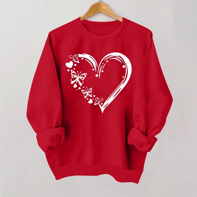 Styesk Chemises à Manches Longues pour Femmes Imprimé Cœur Hauts Confortables Doux Col Rond T-Shirts Chandail Mode Léger Chandail en Molleton Graphique de la Saint-Valentin Hauts Décontractés