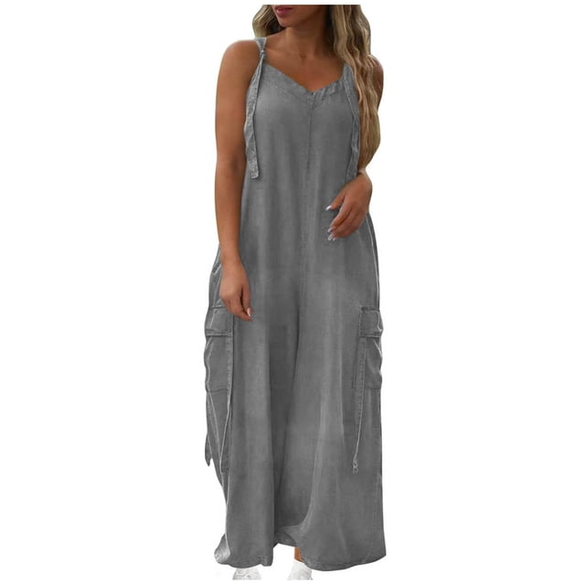 Wlynlyn Combinaisons Grande Taille pour Femmes Combinaisons Sans Manches Col en V Pantalons Larges Taille TTG