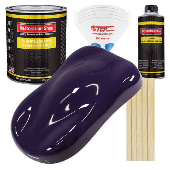Restoration Shop - Peinture Auto à l'Émail Acrylique Majestueux Violet - Trousse Complète de Peinture d'Un Gallon - Revêtement Professionnel à une Étape à Haut Lustre pour Automobile, Voiture, Camion, Équipement, Ratio de Mélange 8:1, 2,8 VOC