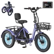 MOONCOOL Foldable Electric Tricycle for Adults, 500W（Peak 1000W) Motor 48V 20Ah Battery, 20" Fat Tire Three Wheel Electric Bicycle