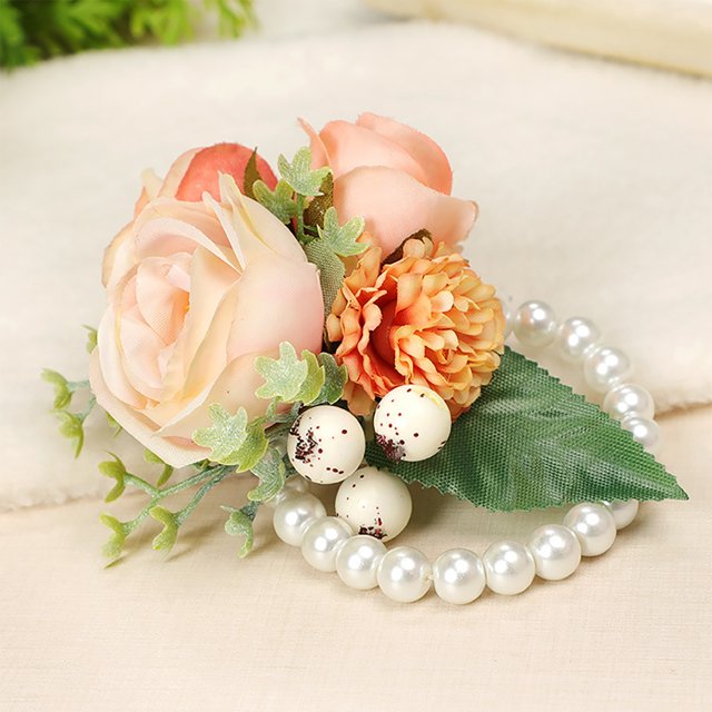TopLLC Bangle Wrist Flower Stretchable Wedding Prom Party Hand Flower Bracelet A