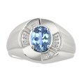thumbnail image 1 of RYLOS Sterling Silver Ring 8X6MM Oval Gemstone & Diamond Unisex Rings Blue Topaz December Birthstone Ring Size 7, 1 of 7