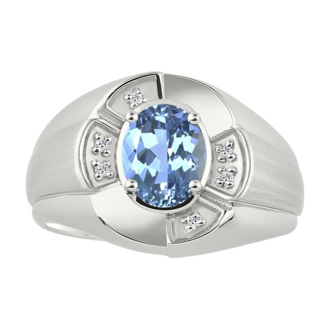 RYLOS Sterling Silver Ring 8X6MM Oval Gemstone & Diamond Unisex Rings Blue Topaz December Birthstone Ring Size 7