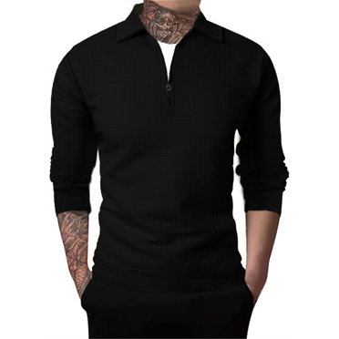 FhsagQ Men's Shirts Men Shirts Cotton Super Fit Men'S Quarter Zip Sweater Waf Fle Knit Sweater Neck Sweater Casual Pullover Sweater with Ribbing Edge Mens Shirts Tops Cottonic Black S