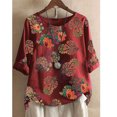 thumbnail image 1 of SMihono Hauts pour Femmes Été Décontracté Mode Coton Lin Manches Courtes T-Shirt Imprimé Oversize pour Femmes, 1 of 3
