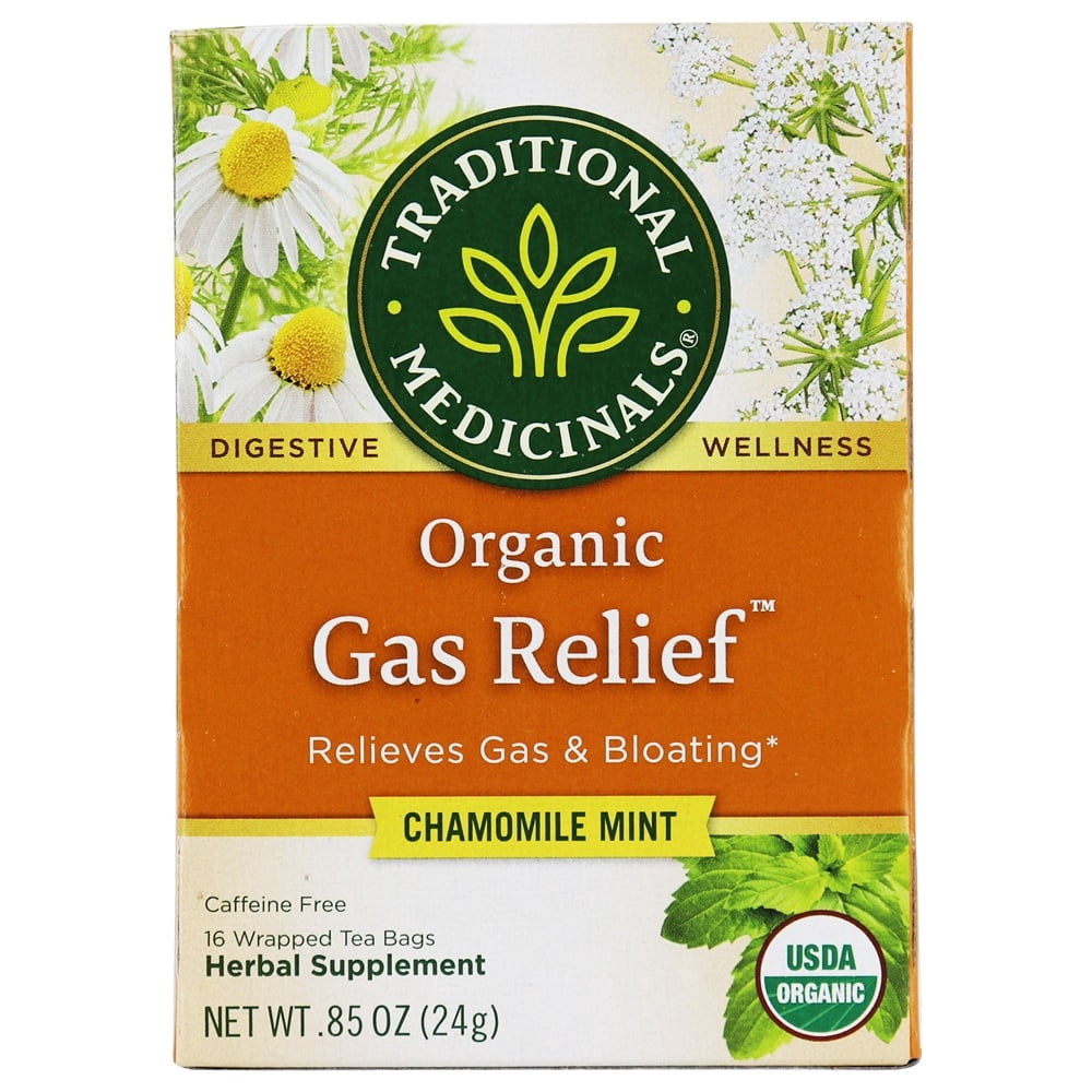 Traditional Medicinals - Organic Gas Relief Herbal Tea Chamomile Mint - 16 Tea Bags