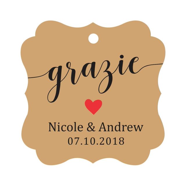 Darling Souvenir GRAZIE Thank You Wedding Favors Gift Paper Tag Custom Party Hang Tags-Kraft-50 Tags