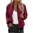thumbnail image 1 of Womens Fashion Jacket Casual Stand Collar Zip Up Lightweight Coat Fall Color Block Jackets with Pockets Red XXL, 1 of 8