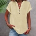 thumbnail image 2 of RKSTN Womens Summer Tops Fashion Cotton and Linen Buttons Going out Tops Basic Solid Color Shirts V-Neck Short Sleeve Loose Fit Pullover Tops, 2 of 5