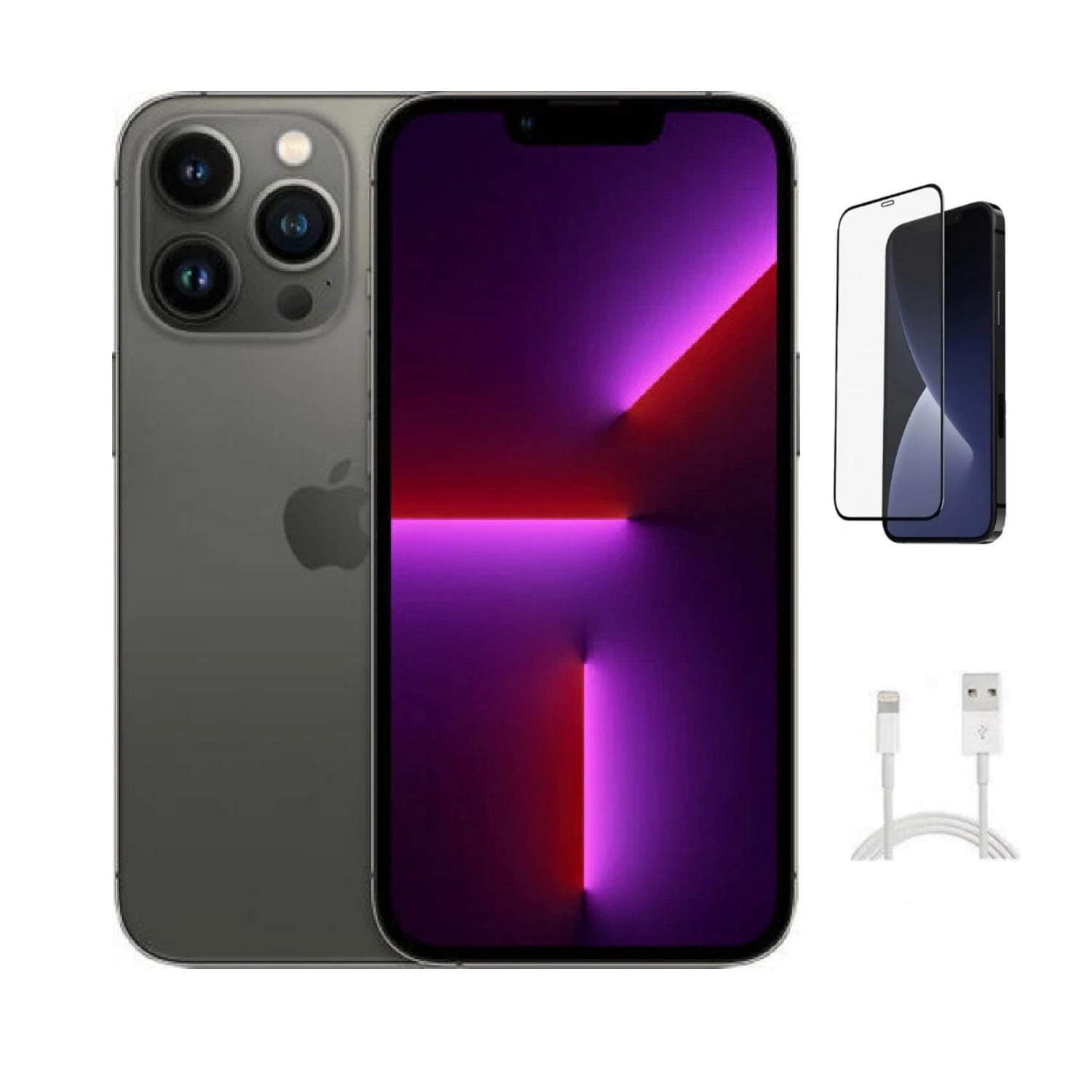 Refurbished Apple iPhone 13 Pro w/ Pre-Installed Tempered Glass (Fully Unlocked) 512GB Graphite Bundle with Pre-Installed Tempered Glass (Grade A+)
