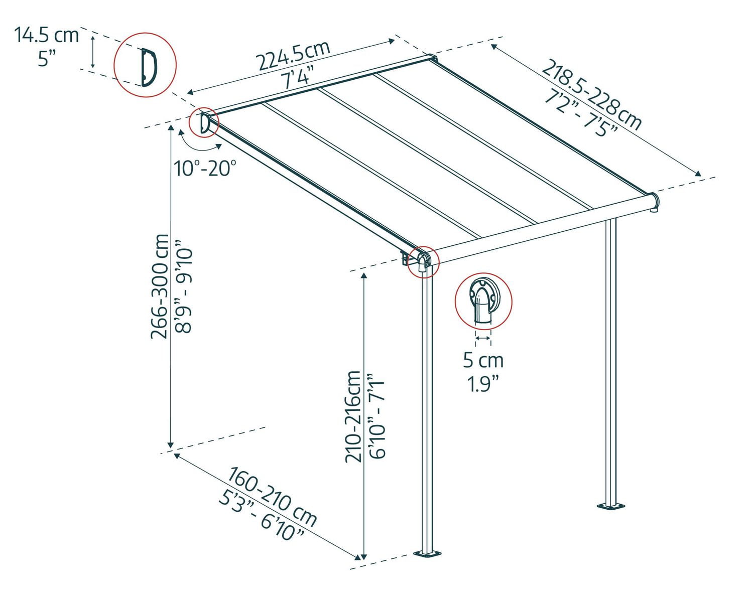 Canopia by Palram Sierra 7,4 pi x 7,5 pi Abri de patio en aluminium - Gris