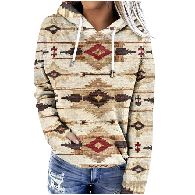 Lovzfmll Vintage Chandail à Capuchon Imprimé Style pour Femmes, Automne/hiver à Manches Longues Multicolore, G