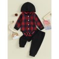 thumbnail image 3 of Honganda 0-24M Baby Boy 2 Pcs Outfit Plaid Long Sleeve Hooded Rompers Pants Set Fall Spring Clothes, 3 of 9