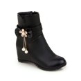 thumbnail image 4 of EGNMCR Bottines pour Femmes Dames Mode Couleur Unie Nœud Perle Décoratif Talon Compensé Bottes Mi-Hautes Bottes pour Femmes Bout Rond, 4 of 9