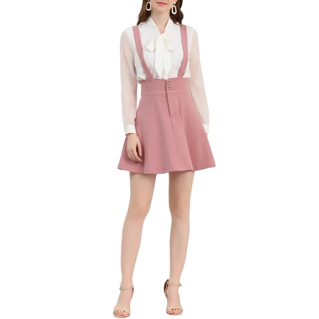 Casual Ensemble Robe Sangle Bouton Bretelles Jupe Rose XL