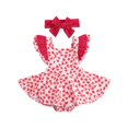 thumbnail image 1 of Baby Girls Ruffles Fashion Fly Sleeve Heart Bandage Romper and Headband, 1 of 6
