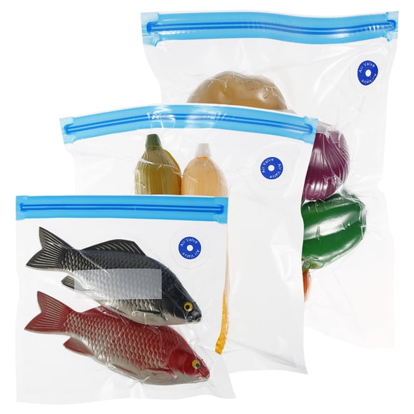 Pluokvzr Sous Vide Bags 20Pcs Reusable Vacuum Food Storage Bags Kit with 15Pcs 3 Sizes Vacuum Food Bags 4 Sealing Clips 1 Hand Pump Food-grade Plastics Food Save Bags
