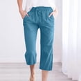 thumbnail image 2 of AherBiu Plus Size Capris pour Femmes Pantalon Capri Décontracté d'Été en Coton et Lin Taille Haute Droit Court, 2 of 5