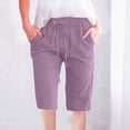 thumbnail image 2 of AherBiu Plus Size Shorts for Women Casual Drawstring Solid Color Loose Fitting Straight Leg Knee Length Lounge Shorts, 2 of 5