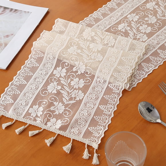 Matoen12 White Lace Table Runner Embroidered Runners for Bedroom Furniture Table Runner Wildflower Decor for Kitchen Wedding Party Table Dector