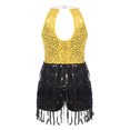 thumbnail image 4 of Jizyo Robe de Danse Latine Sans Manches à Paillettes pour Filles, Costume de Fête Jazz Performance Jaune 12, 4 of 7