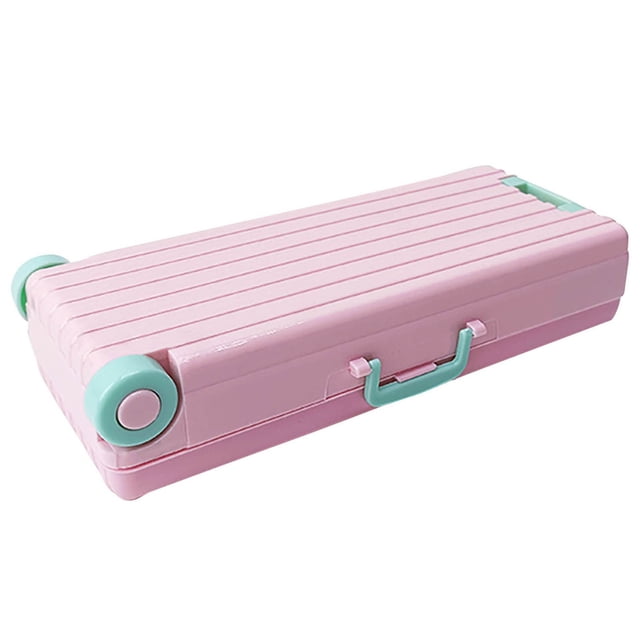 EGNMCR Pencil Case, a translucent frosted stationery box made of durable ABS plastic, shown in a macaron pink color with a modern design. The pencil case features a lid for secure storage, a compact handle, and a stackable design for space-saving organization. Suitable for storing pens, pencils, small notepads, and other stationery items. Dimensions are approximately 20.5x9.8x4.5 cm.