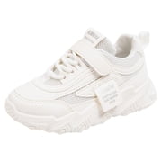 Rinsvye Four Seasons Children Sneakers Toddler Walking Shoes Girls Flat Thick Bottom Shoe Kid Non Slip Lightweight Mesh Upper Breathable Comfortable Lace Up Hook Loop Solid Color Casual Style