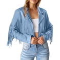 thumbnail image 2 of 2025 Femmes Franges Femmes Col Roulé Chandail à Capuchon Veste Vestes Décontractées Manteaux d'Hiver pour Femmes à Franges Moto Court, 2 of 9