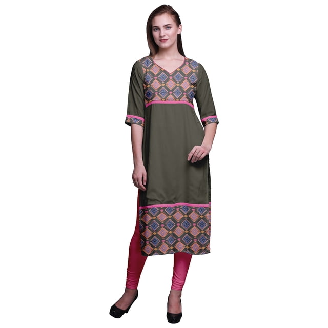 Bimba Panel Straight Kurtis For Women Long Kurti Dress Printed Indian Top