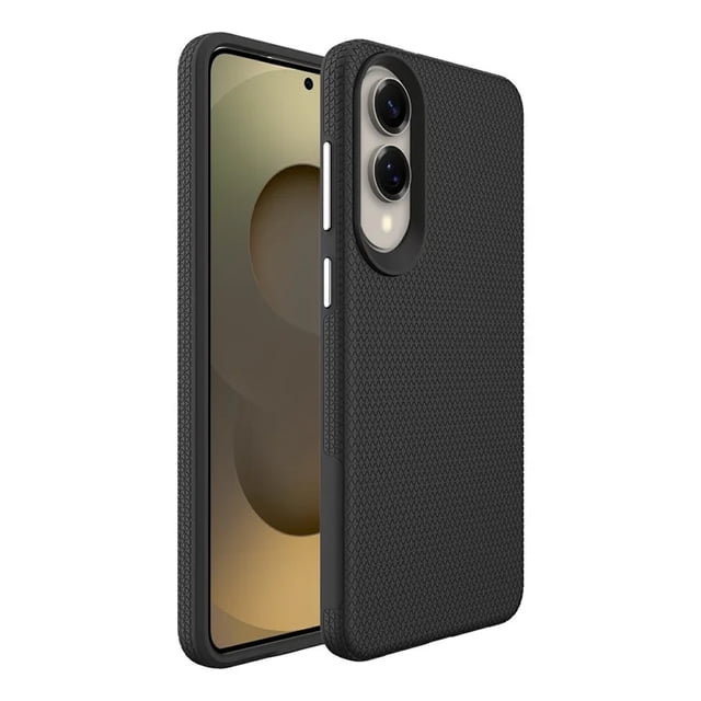 Phonesmart Samsung Galaxy S25 Edge hard case with a slim fitted hybrid PC shell offering shockproof and scratch-resistant protection. This textured black cellphone case features raised bevels to lift the screen 0.3mm, precise cutouts for buttons, camera, speakers, and charging ports, and a modern sleek design.