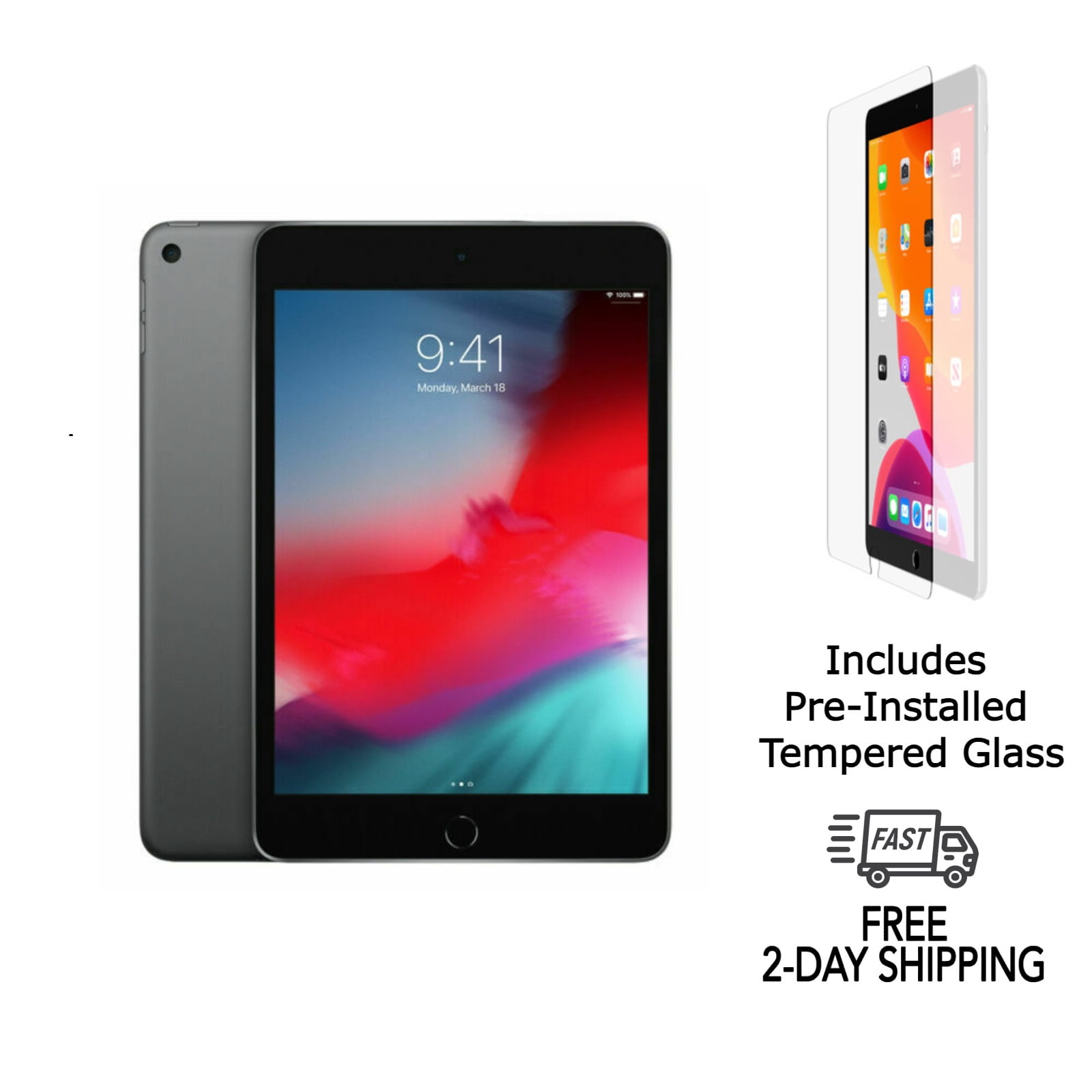 Refurbished Apple iPad Mini 5 A2133 (WiFi) 64GB Space Gray (Grade A) w/ Pre-Installed Tempered Glass