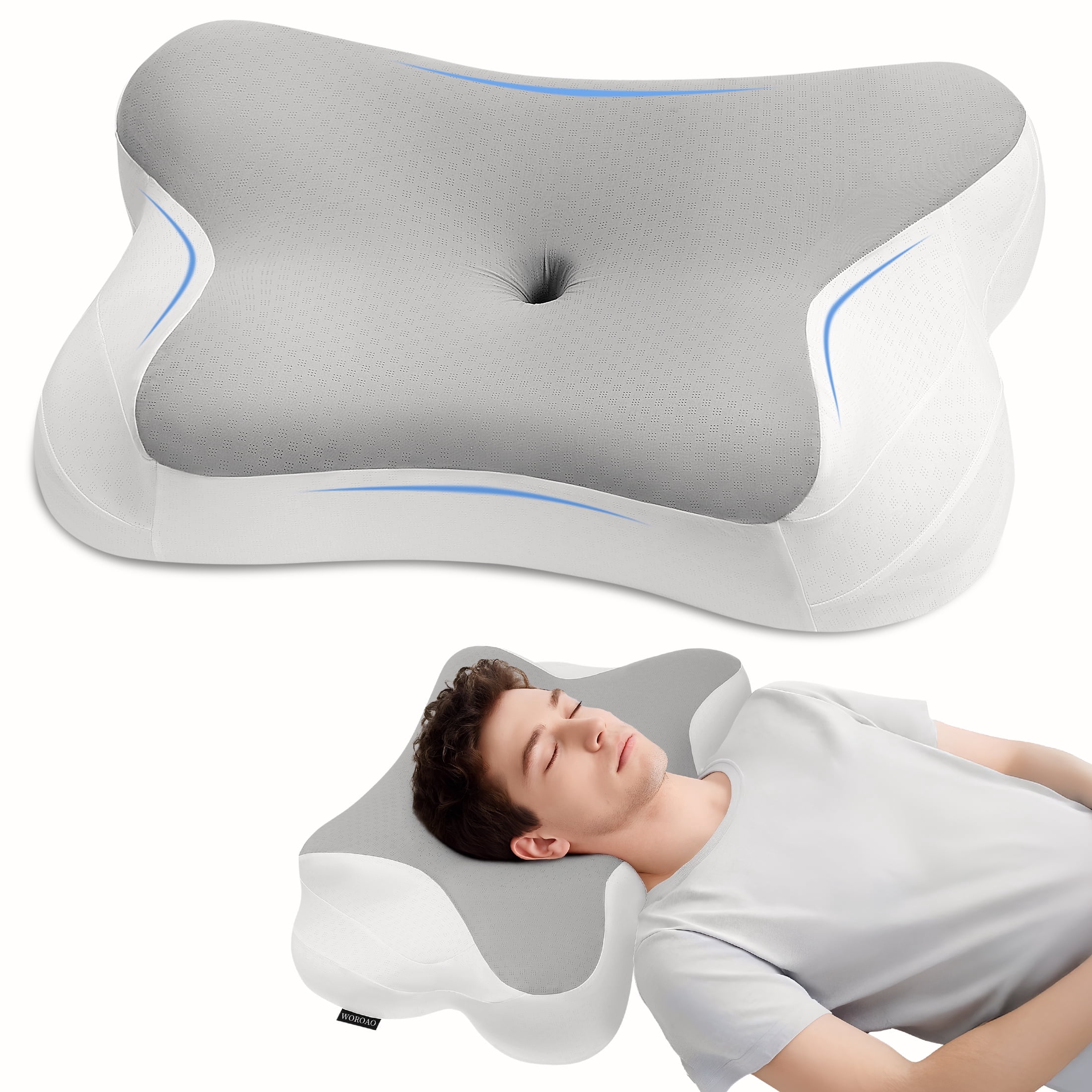 SAWUGA Cervical Pillow for Neck and Shoulder,Contour Memory Foam Pillow,Ergonomic Neck Support Pillow for Side Back Stomach Sleepers with Pillowcase