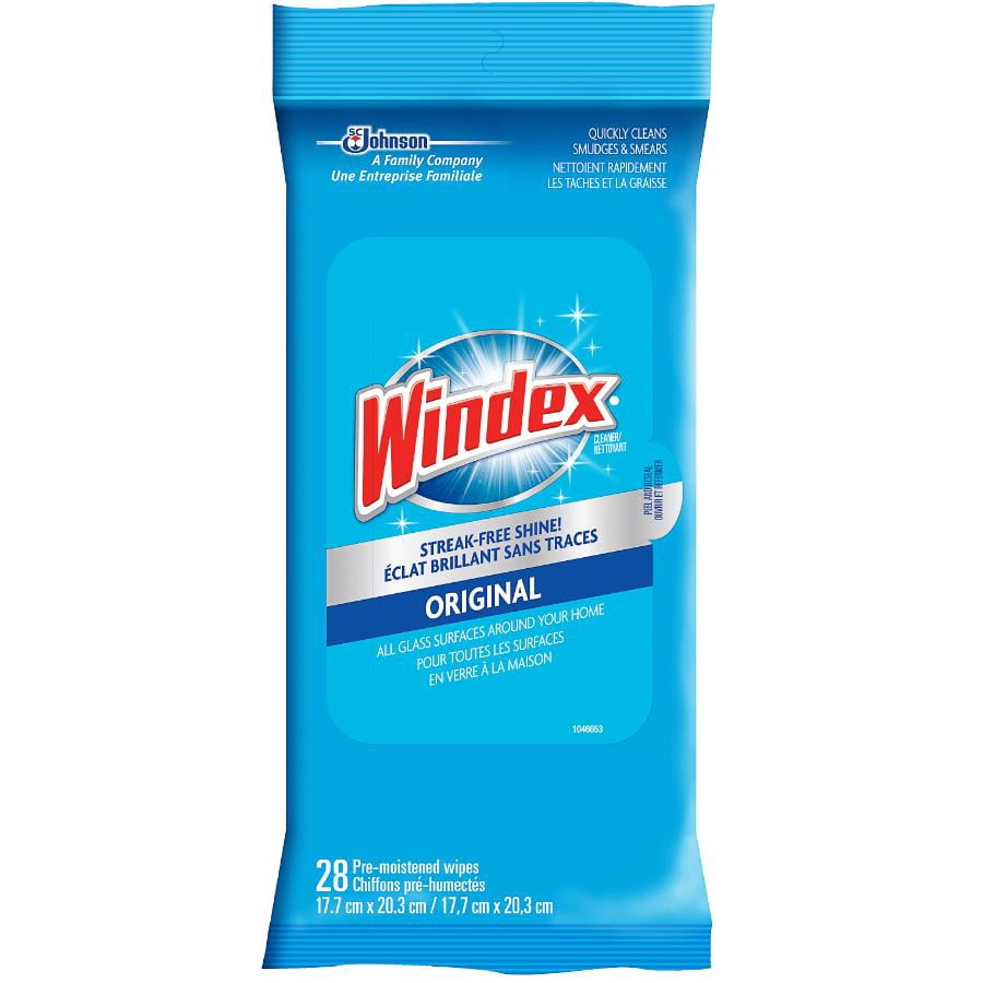 Windex Original Glass and Window Cleaner Wipe, 28 wipes