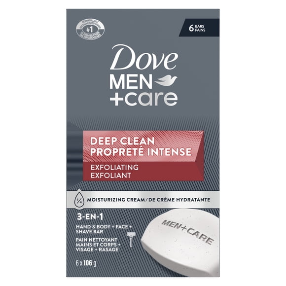 Dove 3-N-1 Hand & Body + Face + Shave Bar Deep Clean Exfoliating, 106 g (6 bars)