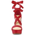 thumbnail image 2 of BLISSFUL STEP Women's Lace Up Platform Block Heel Sandals Red (Size 9), 2 of 8