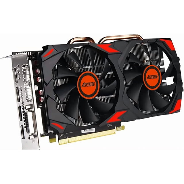 Video Card RX 580 8GB 256Bit 2048SP GDDR5 Graphics Card for AMD Radeon RX 580 Series, featuring dual cooling fans with a black and red design. The card includes a PCI Express 3.0 interface, HDMI, DP, and DVI-D output ports, and supports 4K resolution at 60Hz. Designed for gaming and mining, it offers 1284MHz GPU speed, 2048 stream processors, and 256-bit memory bandwidth for smooth performance.