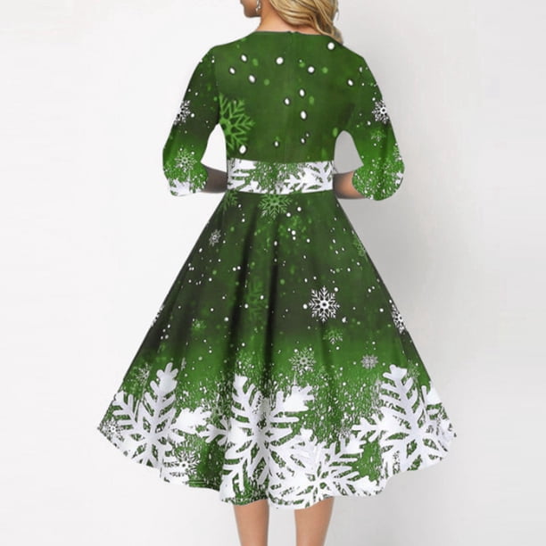 TJAZFJPA Linen Dresses for Women Summer Italian Christmas Dress Retro Christmas Snowflake Print in A Long Round Neck Half Sleeve Dress Fit and Flare Dresses for Women Black Wedding Guest Dress