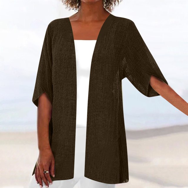 Cardigans pour Femmes Mode Cardigan Décontracté Couleur Unie Manches Mi-Longues Sans Capuche en Liquidation