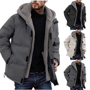 Bovxnpu Fall Men's Fleece Jackets,Men's Winter Warm Outerwear Coat,Men Casual Fashion Skiing Thickened Windproof Down Jacket Long Sleeves Hooded Hood Coat