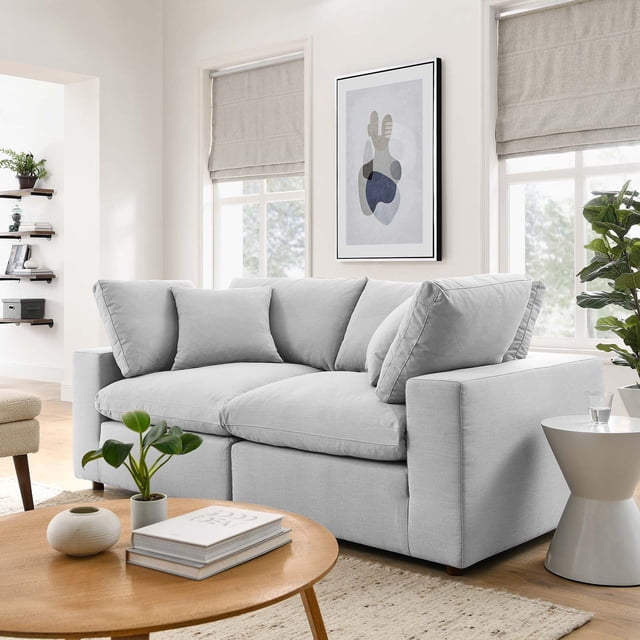 Modway Commix 2 Piece Down Filled Overstuffed Sectional Sofa Set in Light Gray