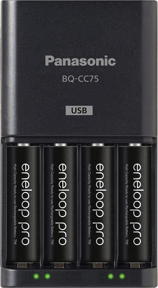Panasonic Eneloop Advanced Battery Charger with USB Charging Port and 4AAA eneloop pro High Capacity Rechargeable Batteries