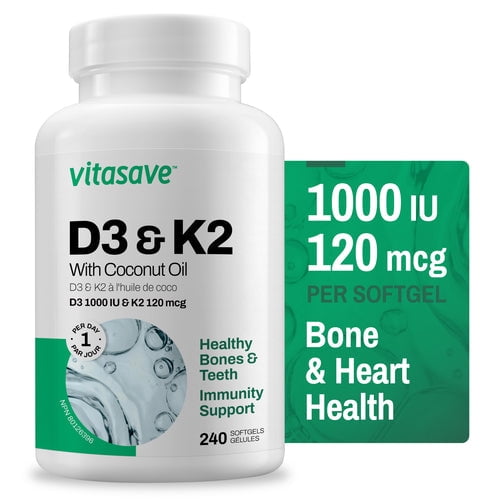 Vitasave D3 & K2 High Potency 1000 IU D3 & 120 mcg K2 (240 Softgels)