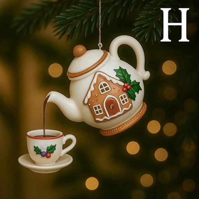 QIPOPIQ Vintage Christmas Teacup And Teapot Festive Decoration