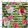 thumbnail image 2 of Soimoi Green Poly Georgette Fabric Stripe & Grandiflora Roses Floral Decor Fabric Printed Yard 42 Inch Wide, 2 of 4