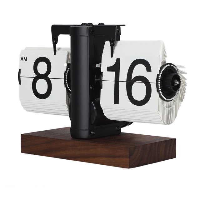 12h Digital Flip Clock, Retro Fashion Design, Single Sided Mechanical Flip Clock with Wood Base, Large Number Easy to Read,Knob, Non Slip Pad, for Study, Office
