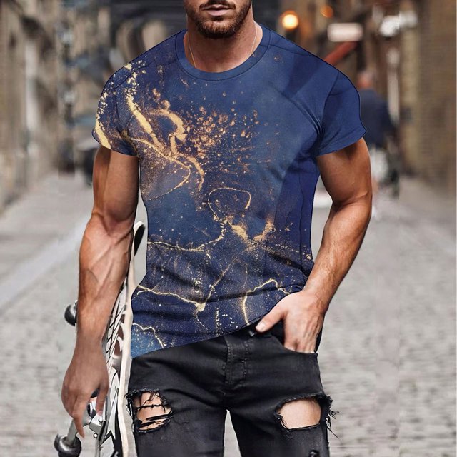 Qertyioot Hommes Imprimer Manches Courtes Col Rond T-shirt Casual Mode Manches Courtes Été Clair