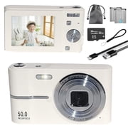 MAKATA Compact Digital Camera 50MP 16X Zoom HD 1080P - Point and Shoot Digital Camera 32GB Two Batteries - Kids Camera for Boys Girls Toddler Kids Students Beginners - Birthday or Holiday Gift (WHITE)