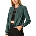 thumbnail image 2 of INSPIRE CHIC Veste pour Femme Col Montant Manches Longues Fermeture Éclair Poche à Rabat Blouson Bomber TG Vert, 2 of 8