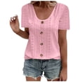 thumbnail image 1 of Plebaso Hauts d'Été pour Femmes Col Rond Manches Courtes T-Shirts Ajourés Décontractés Chemisiers à Boutons P-5TG, 1 of 5