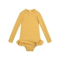 thumbnail image 1 of Yanlir Girls Long Sleeve Rash Guard Back Zipper Swimsuit Kids UPF 50+ Sun Protection Swimwear Solid Color Soft and Comfortable Bathing Suit 1-5Years(Yellow,18 Months), 1 of 2